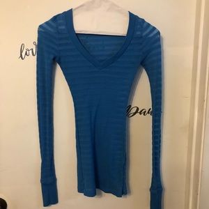 Miley Cyrus Small Blue Burnout shirt with v neck.